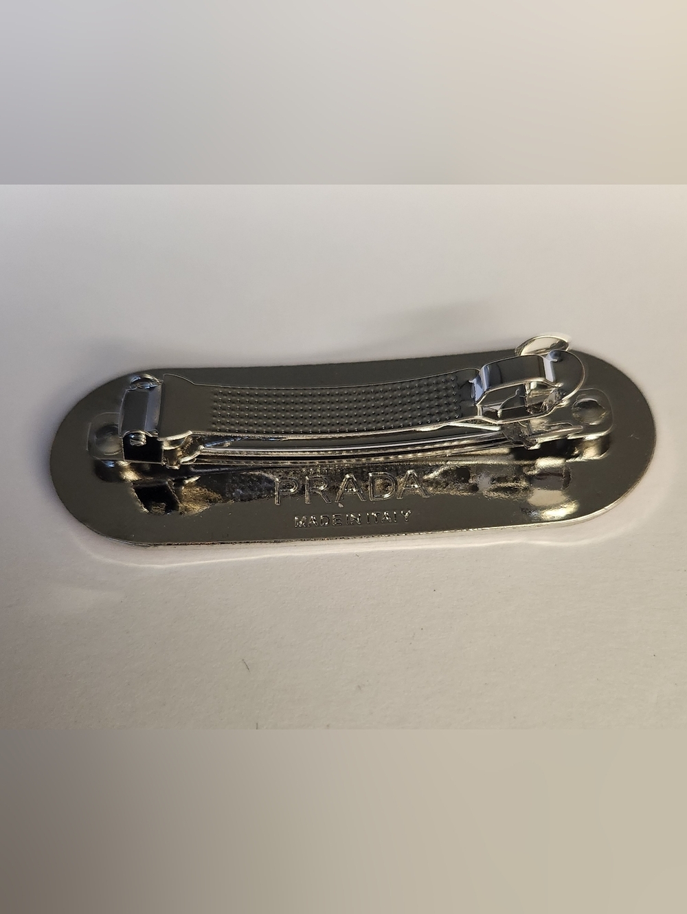 Prada Pink Enamel Milano Logo Badge with Silver Trim 3" NEW - Picture 2 of 4